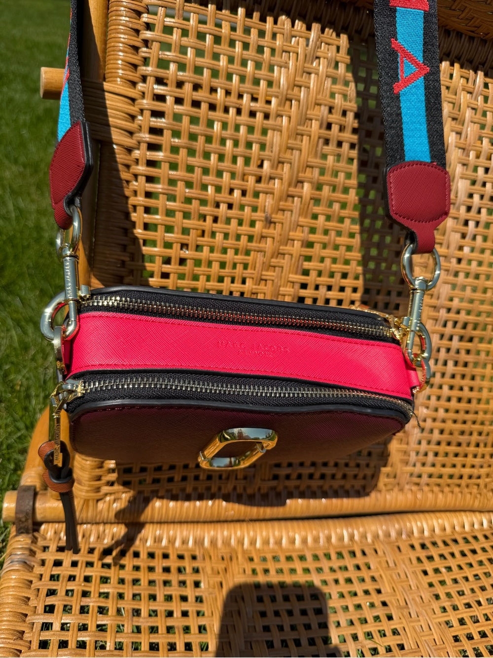 Marc Jacobs The Utility Snapshot Crossbody in Burgundy w Multicolor Strap- NEW - Picture 3 of 15